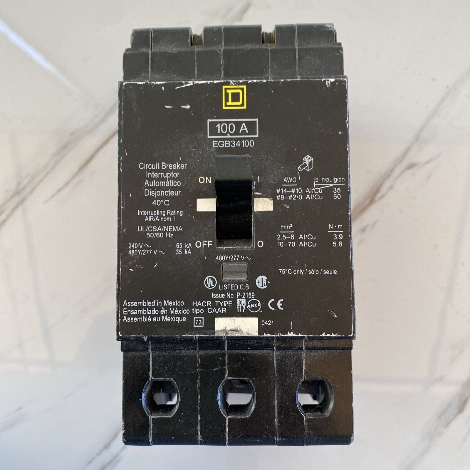 Square D EGB34100  100 AMP 480/277 V Circuit Breaker - Black