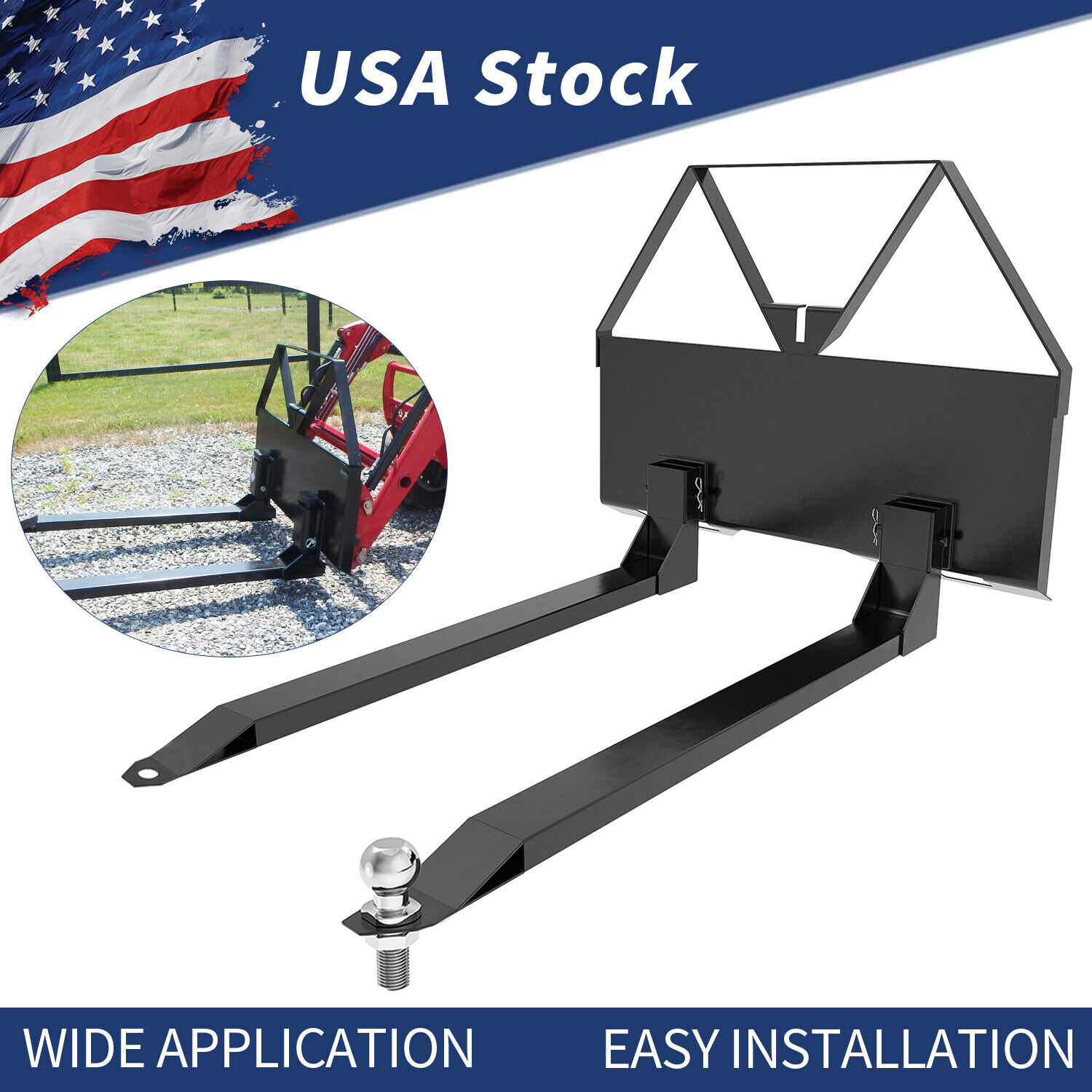 46'' inch Pallet Fork Attachment Tractor Skid Steer Quick Tach 2600 lbs Capacity