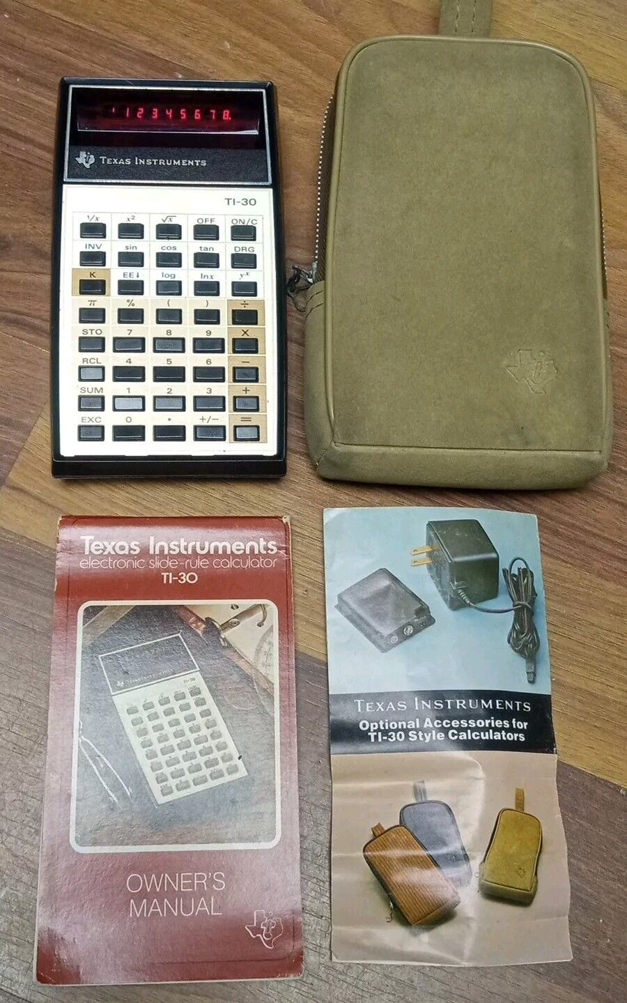 Vintage 1976 Texas Instruments TI-30 Calculator w/ Original Case & Manual WORKS