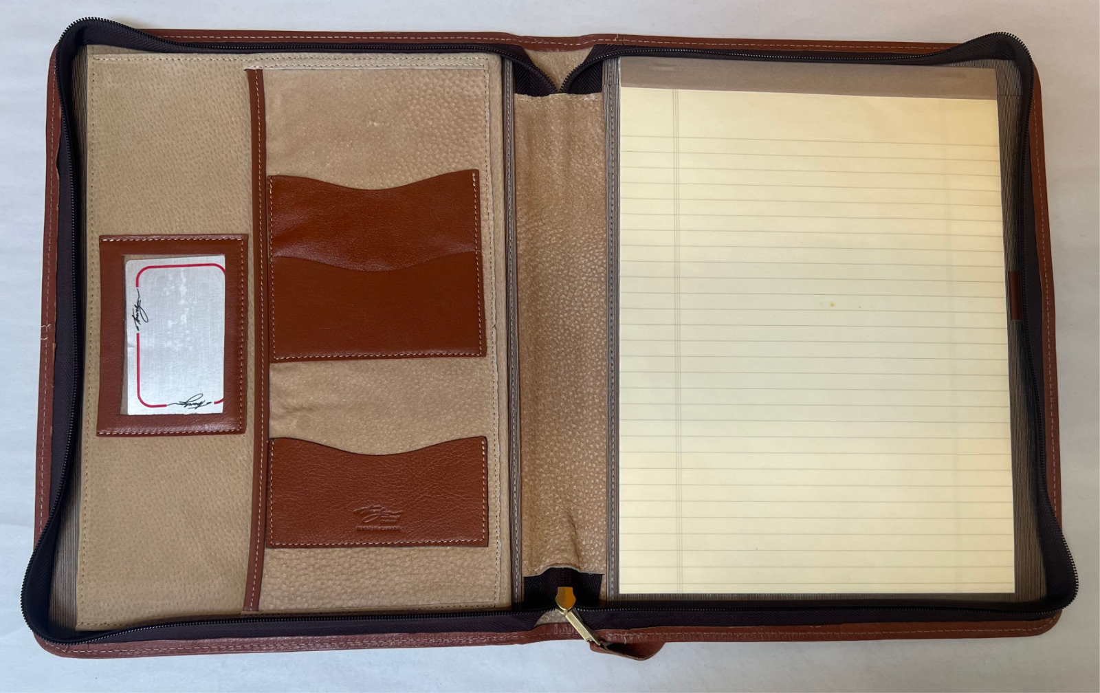 Vintage Leather Top Grain Cowhide Zippered File Folder Portfolio Brown