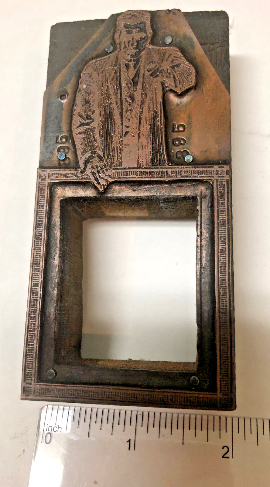 Vintage Letter Press Printing Block MAN WITH BLANK PICTURE FRAME SHAPE