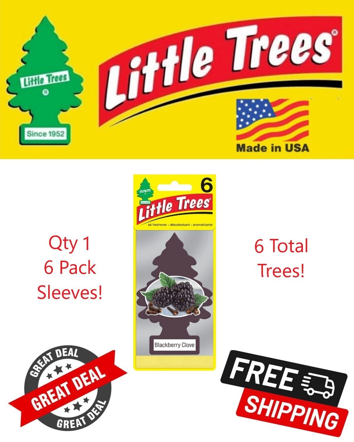 Little Trees 67343 Blackberry Clove Hanging Air Freshener for Car/Home 6 Pack