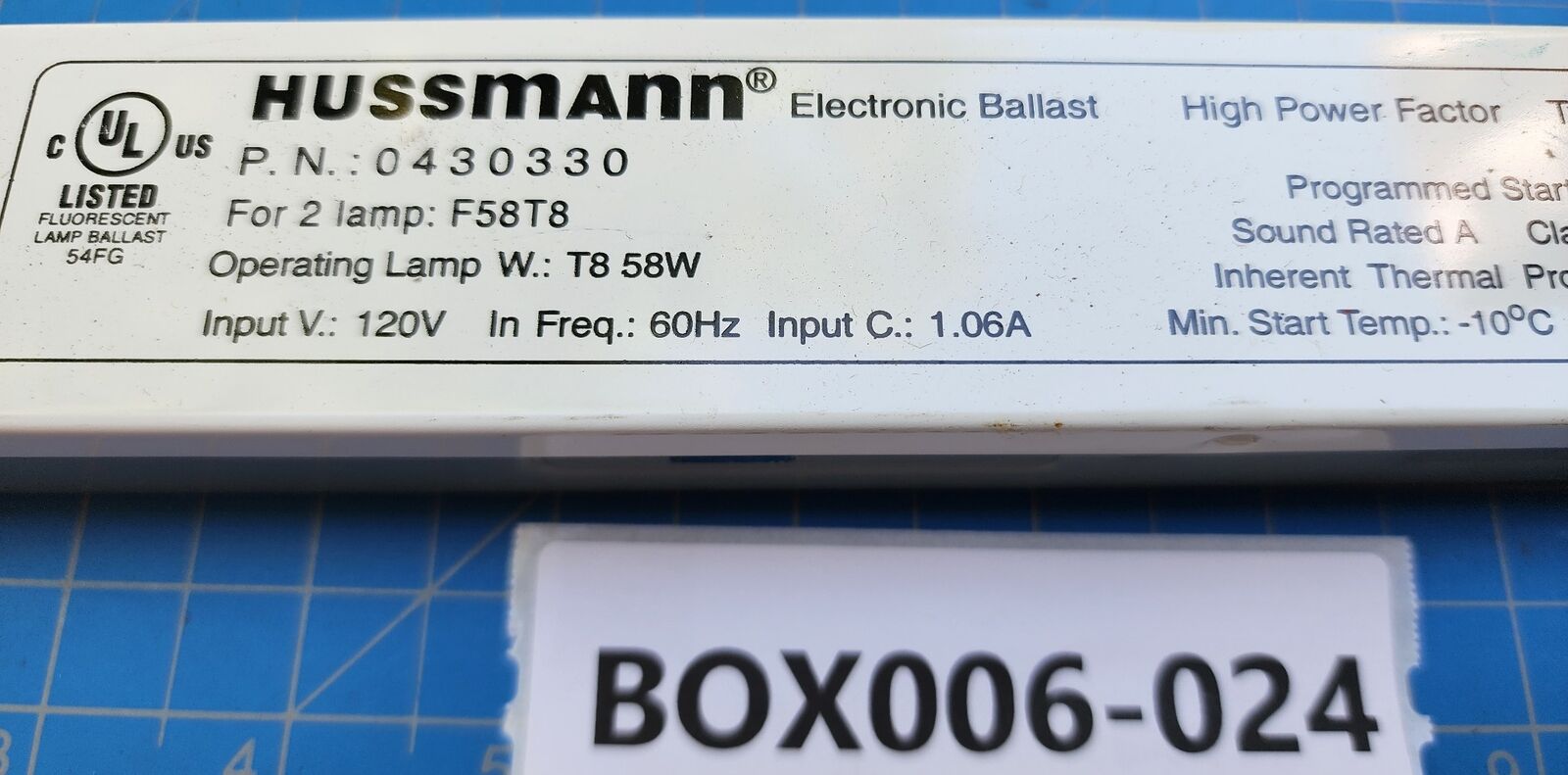 BOX006-024 Hussmann Electronic Ballast 0430330 T8-58W