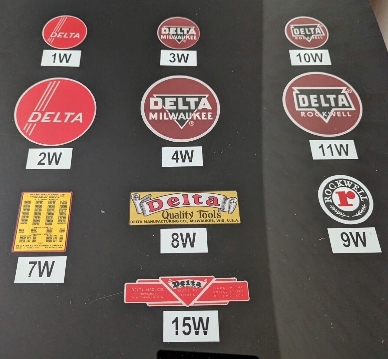DECALS - $20 FOR ANY 5 PCS - FOR VINTAGE DELTA WOODWORKING MACHINERY -