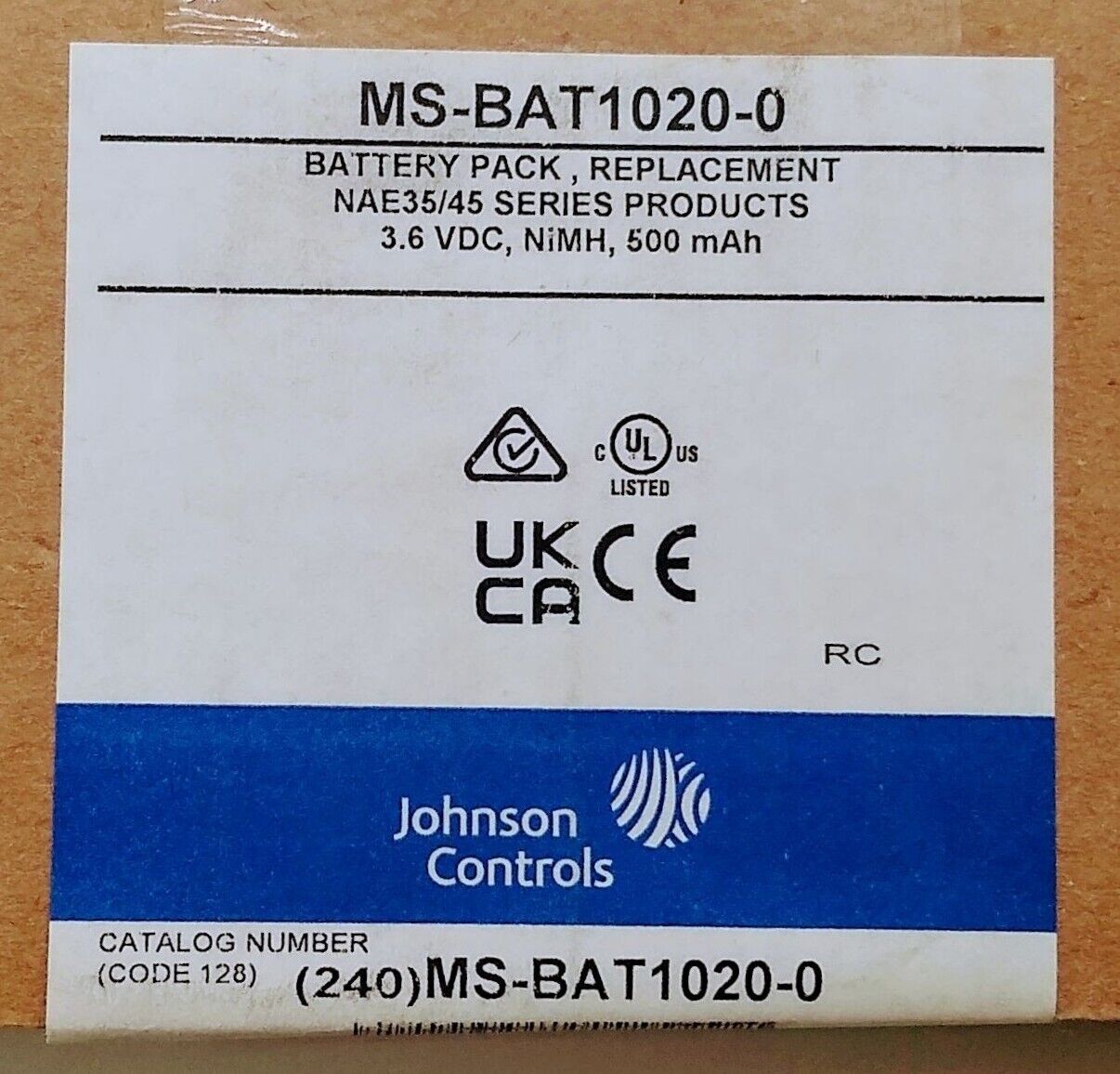 JOHNSON CONTROLS MS-BAT1020-0 BATTERY- MSBAT10200 JOHNSON CONTROLS RY12332, NEW