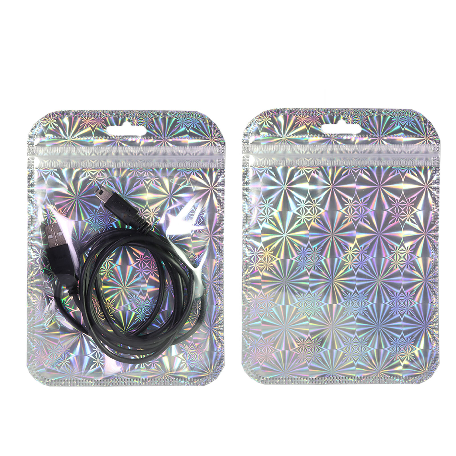 Holographic Silver Waterproof Zipper Bags for Samsung Galaxy Smartphone Chargers