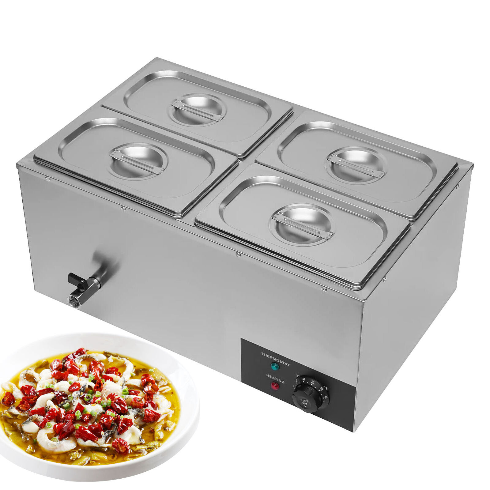 4 Pan Food Warmer Buffet Server Hot Plate 18L Tray Adjustable Temperature