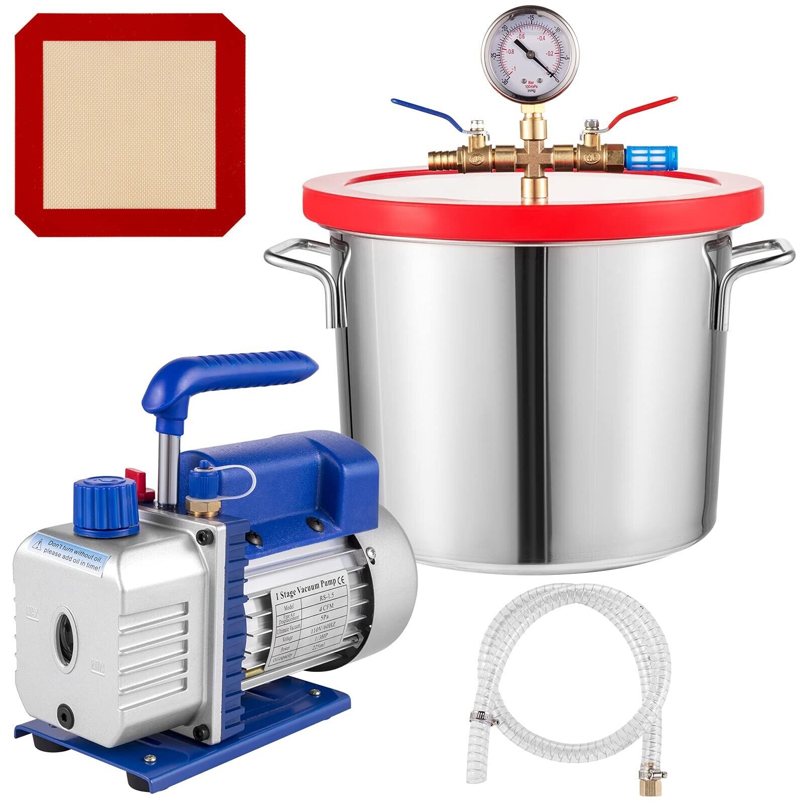 VEVOR 5 Gallon Vacuum Chamber with 5 CFM Vaccum Pump Kit 1/3HP Single Stage
