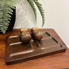 Vintage Zoo-Line Mr. and Mrs. Wood Hippo Desk or Vanity Tray Organizer DAMAGED picture