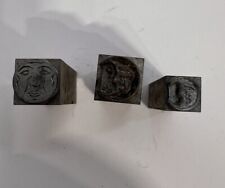 Vintage Set Of 3 Moon Phases  Letterpress Metal Printing Type Block Antique picture
