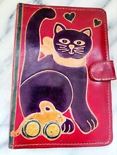 VINTAGE 90s Tooled Leather Cat Day Planner Binder | Organizer  picture