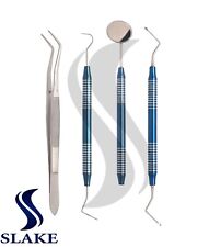 Basic Dental Set Mirror Explorer College Plier Lucas Set of 4 Instruments Blue picture