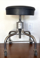 Vintage Pedigo Rolling Swivel Adjustable Chrome Stool  Doctor Tattoo Chair Black picture